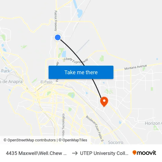 4435 Maxwell\Well.Chew Cntr. to UTEP University College map