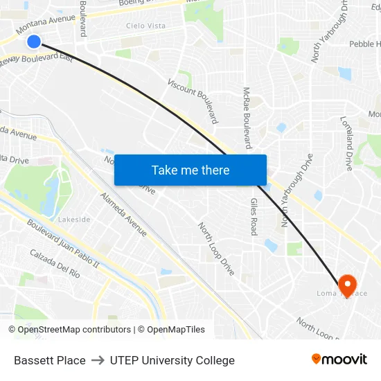 Bassett Place to UTEP University College map