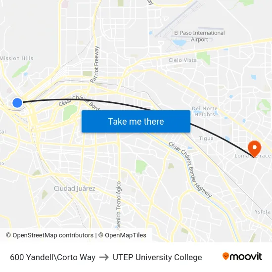 600 Yandell\Corto Way to UTEP University College map