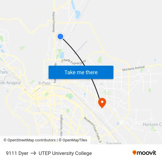 9111 Dyer to UTEP University College map