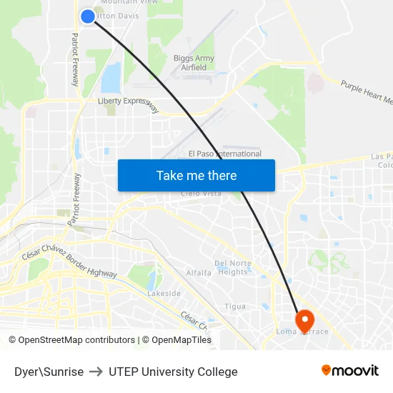 Dyer\Sunrise to UTEP University College map