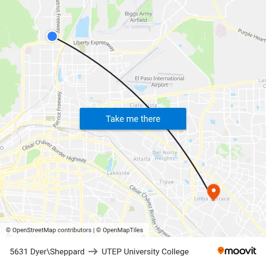 5631 Dyer\Sheppard to UTEP University College map
