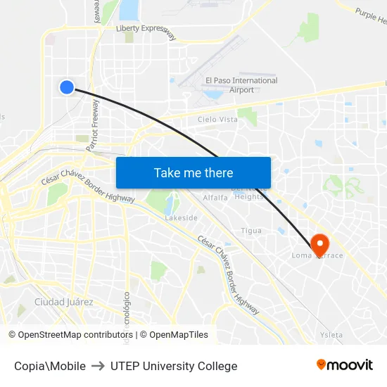 Copia\Mobile to UTEP University College map