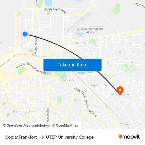 Copia\Frankfort to UTEP University College map