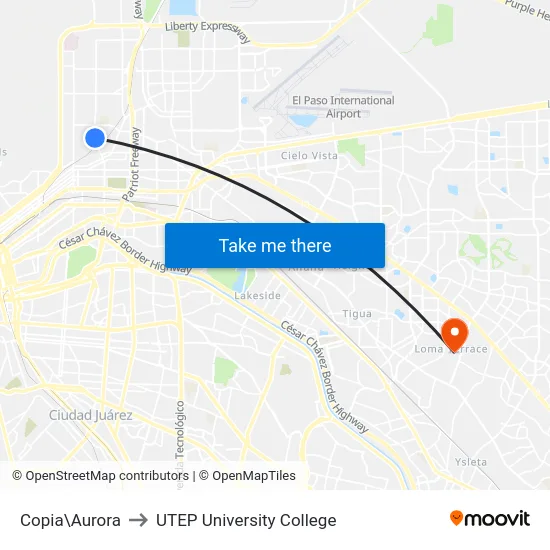 Copia\Aurora to UTEP University College map