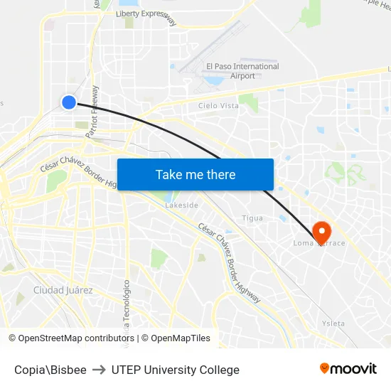 Copia\Bisbee to UTEP University College map