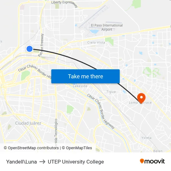 Yandell\Luna to UTEP University College map