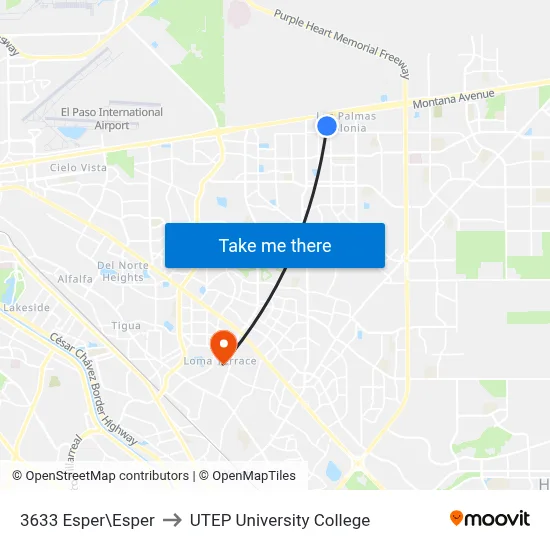 3633 Esper\Esper to UTEP University College map