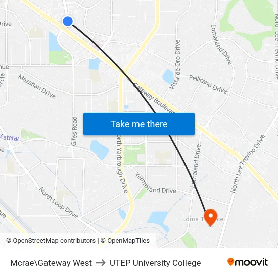 Mcrae\Gateway West to UTEP University College map
