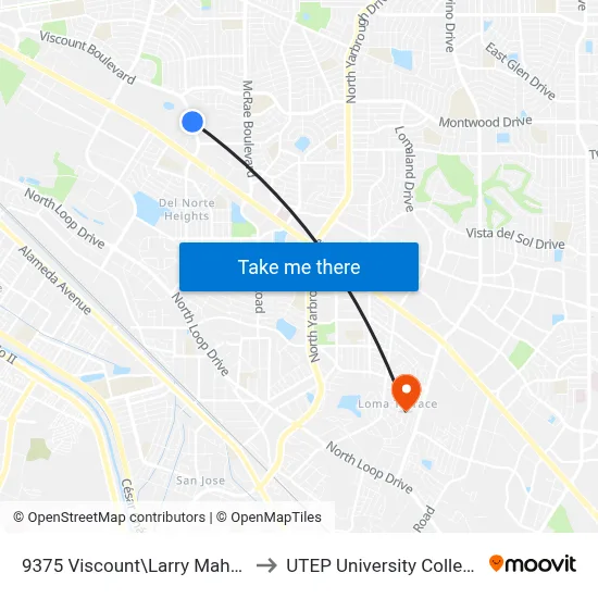 9375 Viscount\Larry Mahan to UTEP University College map