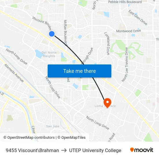 9455 Viscount\Brahman to UTEP University College map