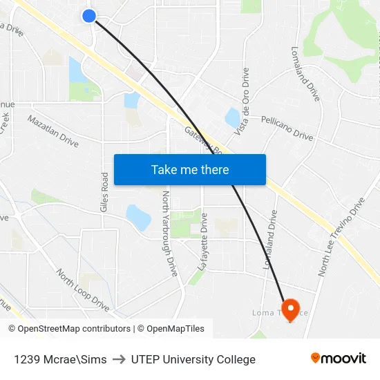 1239 Mcrae\Sims to UTEP University College map