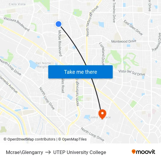 Mcrae\Glengarry to UTEP University College map