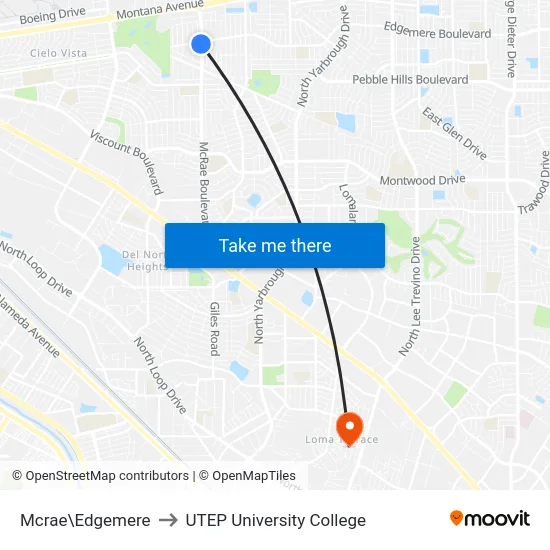 Mcrae\Edgemere to UTEP University College map