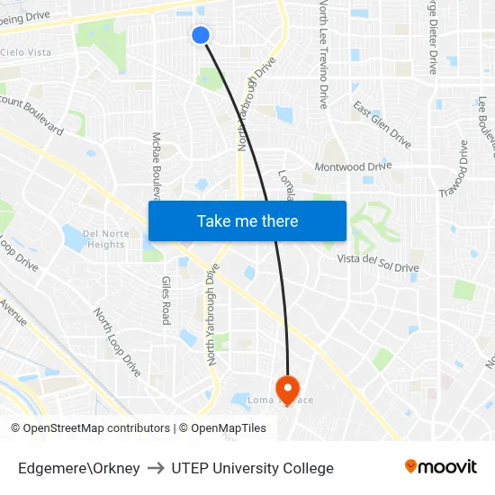 Edgemere\Orkney to UTEP University College map