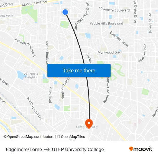 Edgemere\Lorne to UTEP University College map