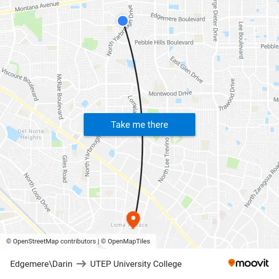 Edgemere\Darin to UTEP University College map