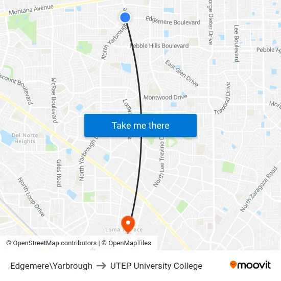Edgemere\Yarbrough to UTEP University College map