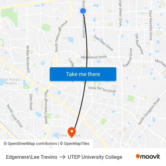 Edgemere\Lee Trevino to UTEP University College map