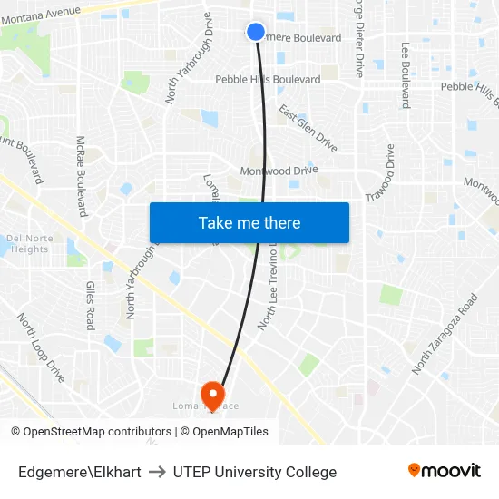 Edgemere\Elkhart to UTEP University College map