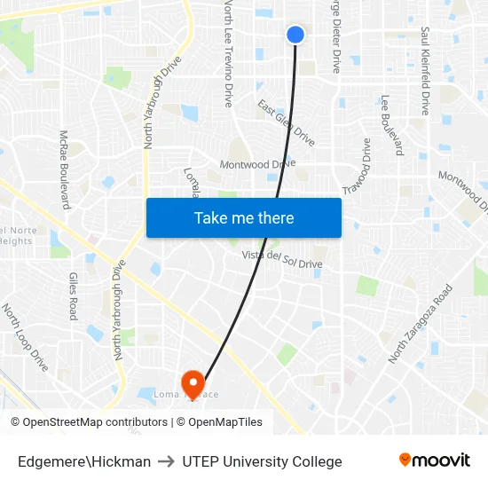 Edgemere\Hickman to UTEP University College map
