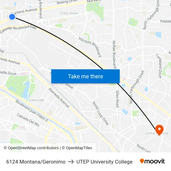 6124 Montana/Geronimo to UTEP University College map