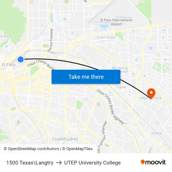 1500 Texas\Langtry to UTEP University College map