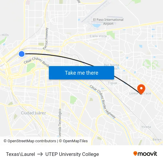 Texas\Laurel to UTEP University College map