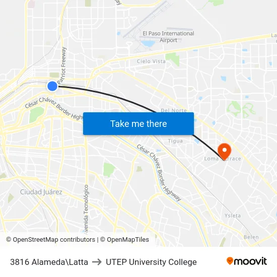 3816 Alameda\Latta to UTEP University College map