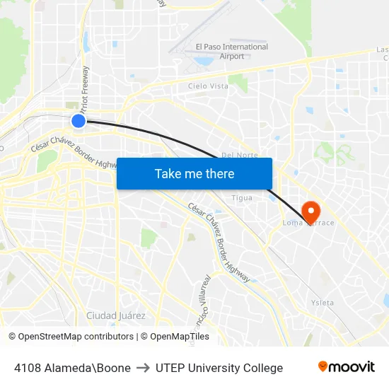 4108 Alameda\Boone to UTEP University College map