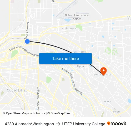 4230 Alameda\Washington to UTEP University College map
