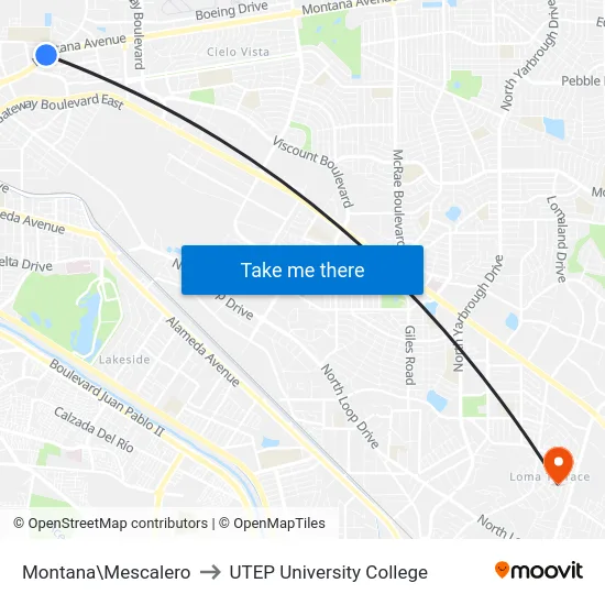 Montana\Mescalero to UTEP University College map
