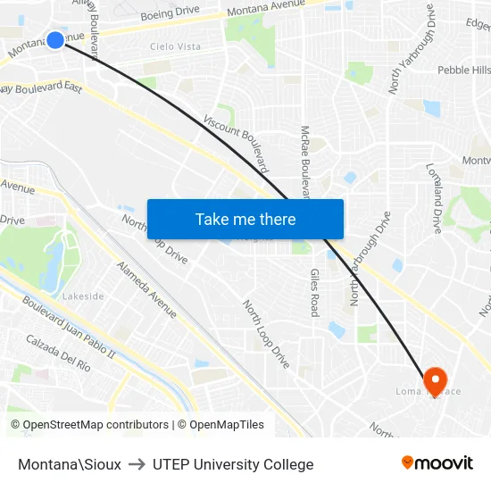 Montana\Sioux to UTEP University College map