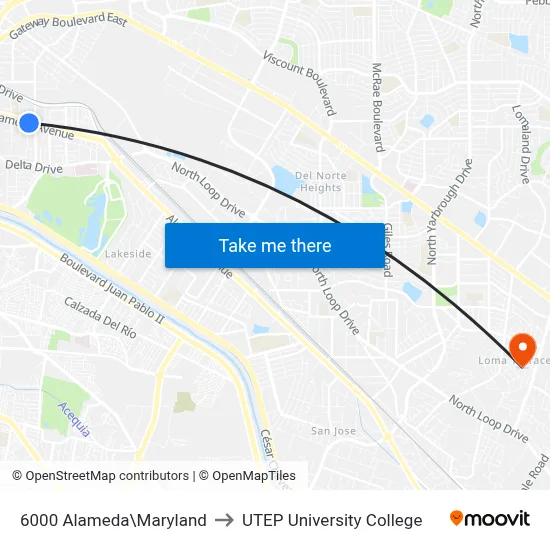 6000 Alameda\Maryland to UTEP University College map