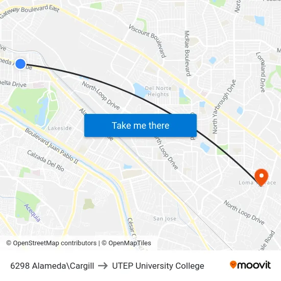 6298 Alameda\Cargill to UTEP University College map