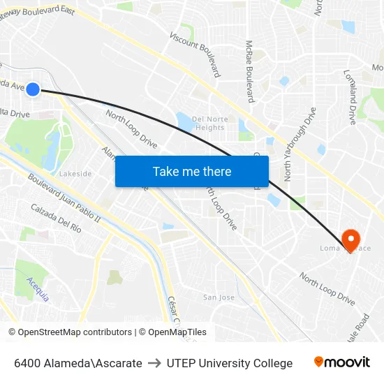 6400 Alameda\Ascarate to UTEP University College map