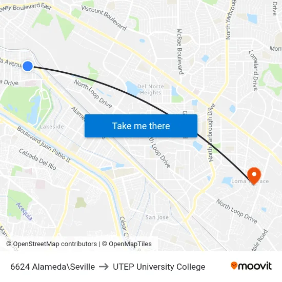 6624 Alameda\Seville to UTEP University College map