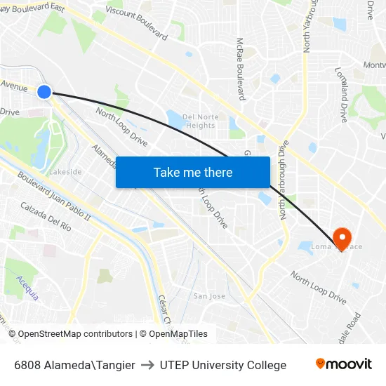 6808 Alameda\Tangier to UTEP University College map