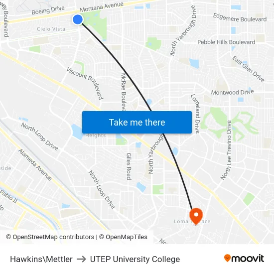 Hawkins\Mettler to UTEP University College map