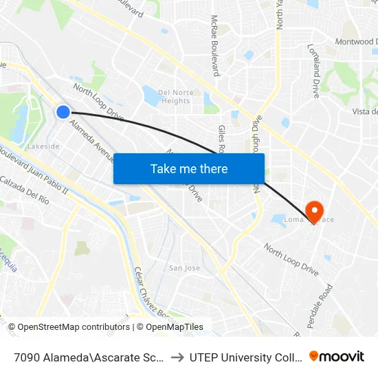 7090 Alameda\Ascarate School to UTEP University College map