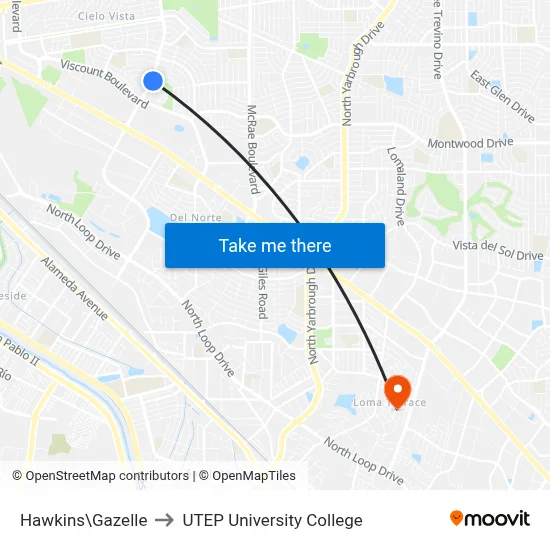 Hawkins\Gazelle to UTEP University College map