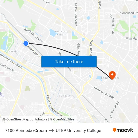 7100 Alameda\Croom to UTEP University College map