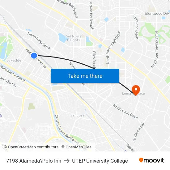 7198 Alameda\Polo Inn to UTEP University College map