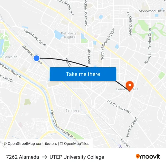 7262 Alameda to UTEP University College map