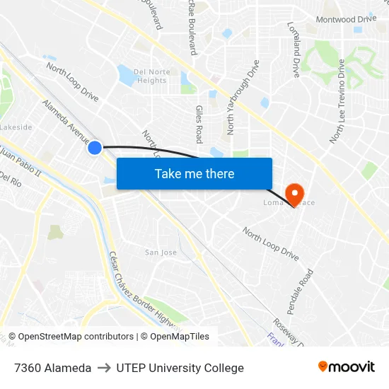 7360 Alameda to UTEP University College map