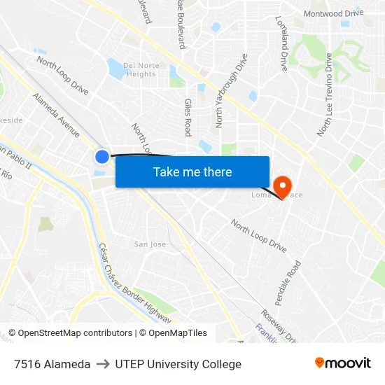 7516 Alameda to UTEP University College map