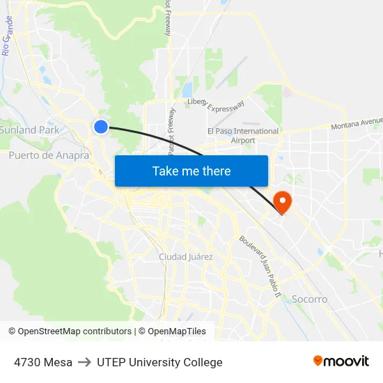 4730 Mesa to UTEP University College map
