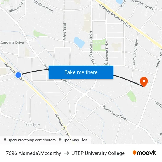 7696 Alameda\Mccarthy to UTEP University College map