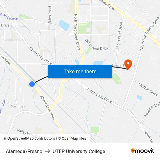 Alameda\Fresno to UTEP University College map