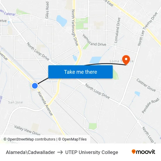 Alameda\Cadwallader to UTEP University College map